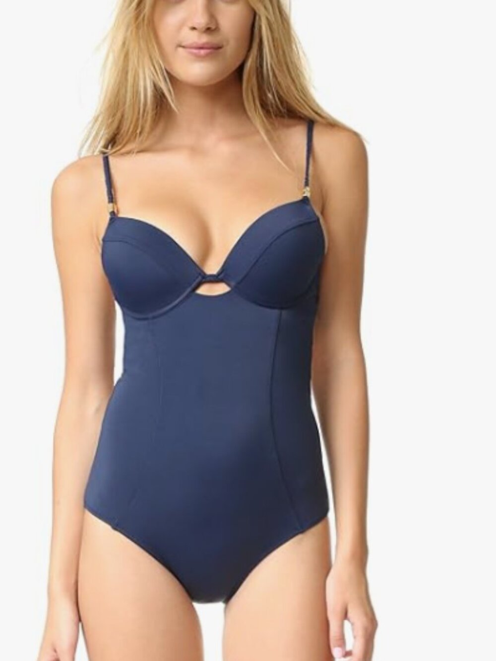 Heidi Klum Intimates Sun Muse Navy Blue Gold Padded Demi Braided Strap Swimsuit